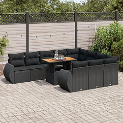 vidaXL Salon de jardin 11 pcs avec coussins noir résine tressée