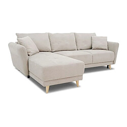 Avis Canapé d'angle convertible réversible 3-4 places CLAUDIUS - Tissu Beige - Coffre de rangement - L 244 x P 158 x H 95 cm