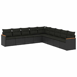 Maison Chic Ensemble Tables et chaises d'extérieur 9 pcs avec coussins,Salon de jardin noir résine tressée -GKD217700