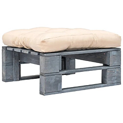 vidaXL Repose-pied palette de jardin avec coussin en sable gris bois