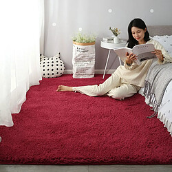 LUUCOZK Tapis moelleux en fausse fourrure, tapis à poils longs pour chambre à coucher, salon, rouge vin-40x60cm 