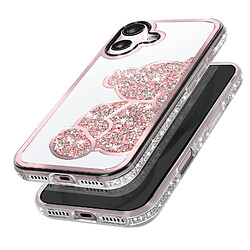 Avizar Coque Paillette pour iPhone 16 Motif Ourson avec Strass Rose