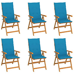 Maison Chic Lot de 6 Chaises de jardin,Fauteuil d'extérieur avec coussins bleu Bois de teck -MN50723