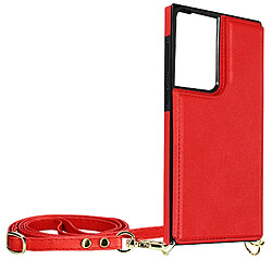 Avizar Coque Cordon Samsung Galaxy S21 Ultra Multifonction avec Lanière rouge