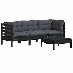 Avis Maison Chic Salon de jardin 4 pcs + coussins - Mobilier/Meubles de jardin - Table et chaises d'extérieur anthracite Noir Bois de pin -MN88673