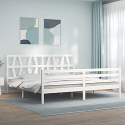 Maison Chic Lit adulte - Cadre Structure de lit avec tête de lit Contemporain blanc 200x200 cm bois massif -MN40261