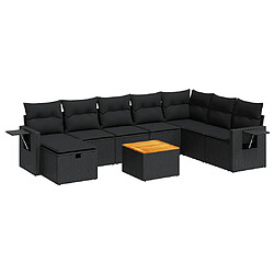 vidaXL Salon de jardin 9 pcs avec coussins noir résine tressée