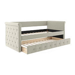 Vente-Unique Lit banquette gigogne capitonné - 2 x 90 x 190 cm - Tissu - Beige - LOUISE pas cher