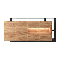 Vente-Unique Buffet 4 portes et 4 niches avec LEDs - Naturel clair et Anthracite - IDESIA