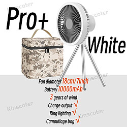 (Pro Blanc avec SAC) Ventilateur de Camping 10000mAh 4000mAh Circulateur Portable de Bureau Rechargeable Ventilateur Électrique de Plafond sans Fil avec Éclairage LED de Banque d'Alimentation