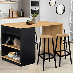 Idmarket Ilot central VITO bois noir Ilot central mange-debout 4 personnes VITO 130 cm noir et plateau bois