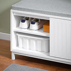 Acheter SoBuy Banc de Rangement, Banc à Chaussures avec 2 Coussin Rembourré, Meuble Bas Entrée sur Pieds avec 1 Porte Coulissante et 3 Compartiments pour Entrée, Salon, 100 x 35 x 45 cm, Blanc, FSR166-W