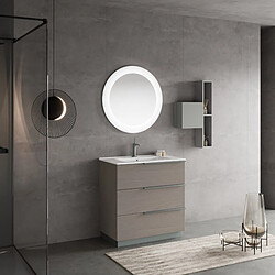 Kiamami Valentina MEUBLE DE SALLE DE BAIN SUR PIED 80CM GRIS CENDRE, MIROIR ROND LED | NEW YORK