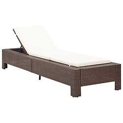 Helloshop26 Transat chaise longue bain de soleil avec coussin marron résine tressée 02_0012196