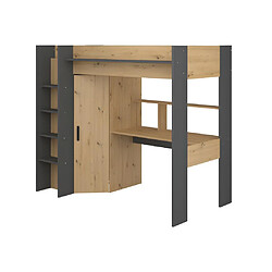 Vente-Unique Lit mezzanine avec bureau et armoire - 90 x 200 cm - Coloris : Naturel et anthracite - AUCKLAND pas cher