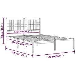 Vidaxl Cadre de lit métal avec tête de lit noir 135x190 cm pas cher