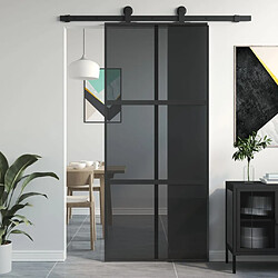 vidaXL Porte coulissante noir 90x205 cm verre trempé aluminium