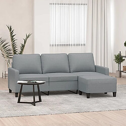 vidaXL Canapé à 3 places avec repose-pieds Gris clair 180 cm Tissu