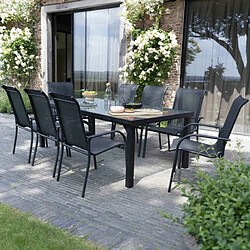 Wilsa Garden Ensemble BLACKSUN 8p en aluminium, plateau en verre trempé avec 8 fauteuils en textilène Salon de jardin en aluminium 8 personnes Blacksun