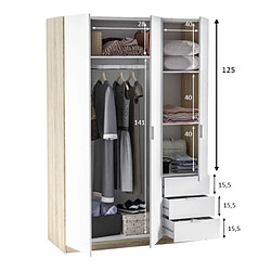 Acheter Dansmamaison Armoire 3 portes 3 tiroirs Blanc/Chêne clair - TAKAROS