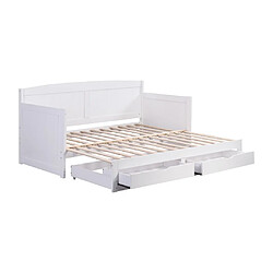 Acheter Vente-Unique Lit gigogne banquette 90 x 190 ou 180 x 190 cm - Avec sommier peigne et tiroirs - Pin et MDF - Blanc - DINIVA