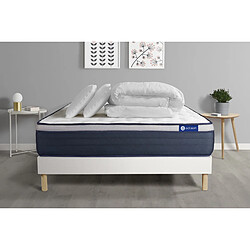 ACTISOM Pack prêt à dormir matelas Mémoire de forme ACTIMEMO MAX 200x200 cm Maxi épaisseur + sommier KIT blanc + 2 oreillers +couette