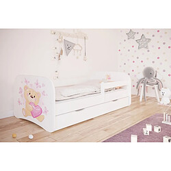 Lit Babydreams, nounours blanc papillons avec un tiroir matelas 140/70