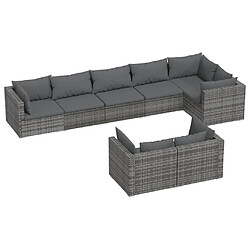 vidaXL Salon de jardin 8 pcs avec coussins Gris Résine tressée