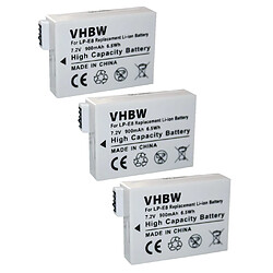 vhbw 3x Batteries remplacement pour Canon LP-E8 pour appareil photo, reflex numérique (900mAh, 7,2V, Li-ion)