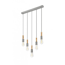 Lumière Suspension Simon Bois,acier Argent 5 ampoules 94cm