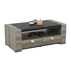 Avis Vente-Unique Table basse METEORITE - 2 tiroirs - MDF plateau effet granite