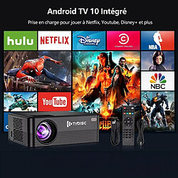 Vidéoprojecteur TROISC ALTA, Mini Android TV Projecteur WiFi 5G, 6000 lumens, Zoom100%- 50%, Bluetooth, Correction trapézoïdale 4D/4P, Recopie d'écran, Airplay, Miracast, Wi-Fi Direct