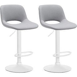 Decoshop26 Tabourets de bar chaises haute x2 avec repose-pieds en PVC gris piètement métallique blanc 10_0004069