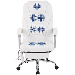 Decoshop26 Fauteuil de bureau avec fonction massage et repose-pieds ajustables en véritable cuir blanc 10_0002576