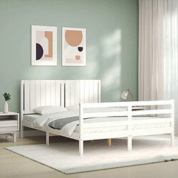 Avis Maison Chic Lit adulte - Cadre Structure de lit avec tête de lit Contemporain blanc 160x200 cm bois massif -MN76551