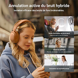 Casque hybride antibruit actif Edifier V80, véritable casque Bluetooth supra-auriculaire sans fil avec 45 heures de lecture audio haute résolution, charge rapide, connexion multipoint - Marron