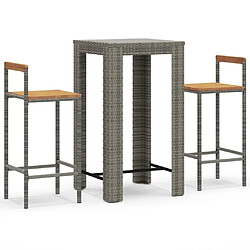 Maison Chic Table de bar et chaises d'extérieur 3 pcs,Ensemble de bar de jardin pour relax gris poly rotin/bois massif acacia -GKD487935