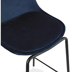 Acheter Alterego Tabouret snack mi-hauteur 'FENTON MINI' en velours bleu et pied en métal noir