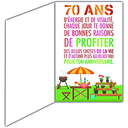 69-2140 Carte Anniversaire 70 ans Homme Femme - Flute Bouteille Champagne TV télévision