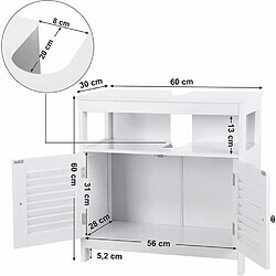 VASAGLE Meuble sous lavabo Armoire de Rangement Meuble de Salle de Bain 2 Volets 2 casiers Anti-humidité Dimensions du Produit: 60 x 30 x 60 cm Blanc BBC02WT pas cher