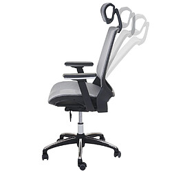 Decoshop26 Fauteuil de bureau certifié ISO9001 avec accoudoirs et appui-tête fonction bascule en tissu gris 04_0001791