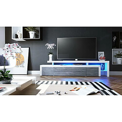 Acheter Mpc Meuble TV Blanc Laqué Et Avola Anthracite Mat + LED (lxhxp) : 227 X 52 X 35