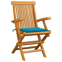 vidaXL Chaises de jardin et coussins bleu lot de 2 Bois de teck massif