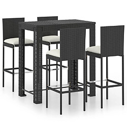 Maison Chic Ensemble de bar de jardin 5 pcs et coussins,Table + chaises + coussins de jardin Résine tressée Noir -GKD190684