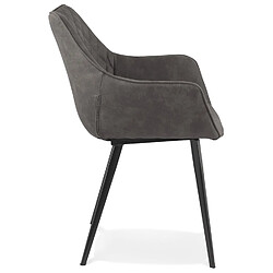 Avis Alterego Chaise avec accoudoirs 'CHIGI' gaufrée en microfibre gris foncé et pieds en métal noir