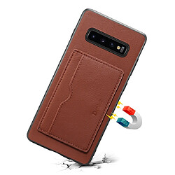 Wewoo Coque Pour Galaxy S10 Denior V3 Housse de protection en cuir de vachette voiture de luxe avec support et fente carte marron