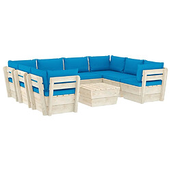 Maison Chic Salon de jardin palette 9 pcs avec coussins - Table et chaises d'extérieur - Mobilier/Meubles de jardin Moderne épicéa imprégné -MN36420