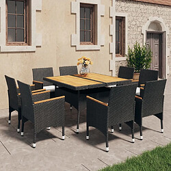 Salle à dîner de jardin 9 pcs,Table et chaise à manger Résine tressée et acacia Noir -MN85862