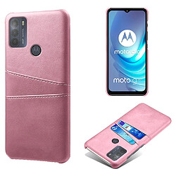 Coque en TPU + PU avec double porte-cartes or rose pour votre Motorola Moto G50