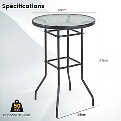 Helloshop26 Table de bar de jardin en verre trempé 97 cm patins antidérapants cadre en métal enduit de poudre intérieur extérieur noir 20_0005373